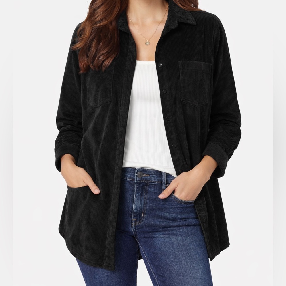 Roaman’s Black Corduroy Button-Front Shirt Jacket - 16W